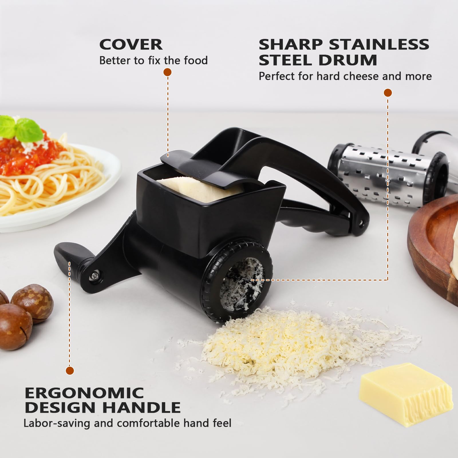 LHS Cheese Grater Hand Crank drum options enable versatile shredding for parmesan.