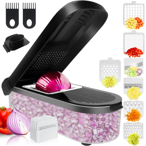 LHS multifunctional chopper with 7-blade set enables quick precise slicing.