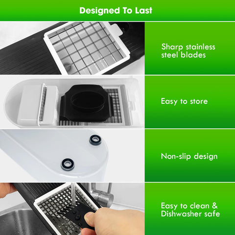 LHS chopper uses rust-proof blades for crisper dices.