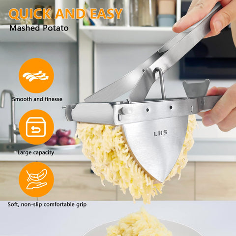 LHS large-capacity bowl allows batch mashing of potatoes and vegetables.