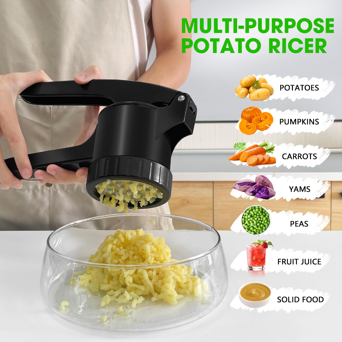 LHS Potato Ricer large-capacity basket speeds batch mashing.