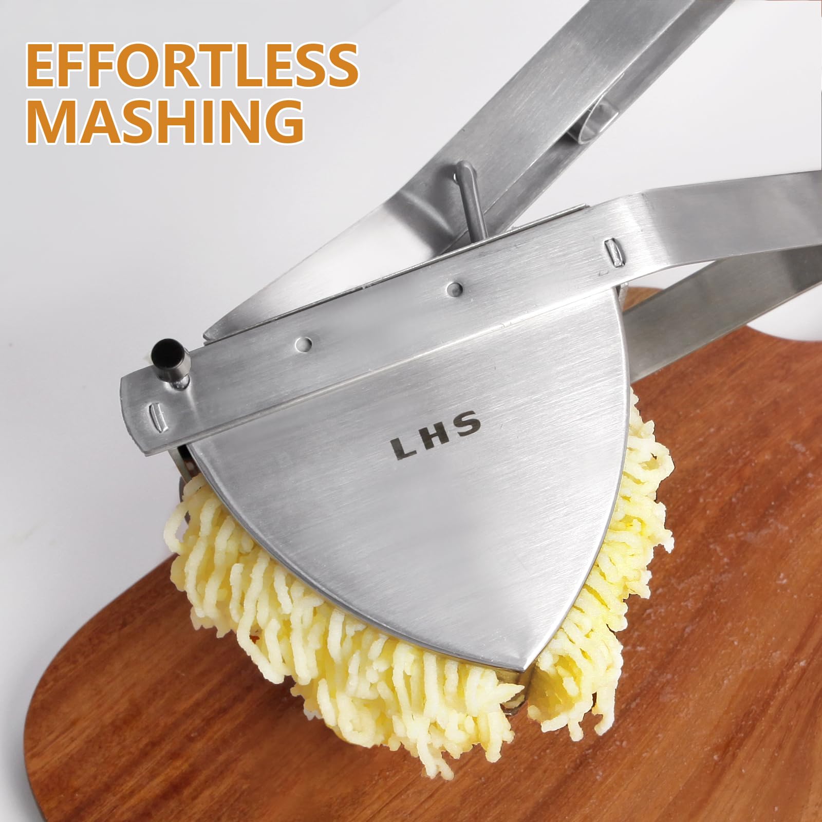 LHS ergonomic handle on potato ricer for comfortable, extended use