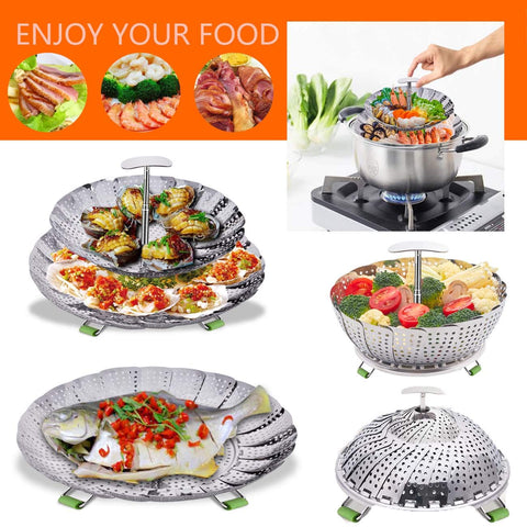 LHS Steamer Basket expands from 7.5 to 11.4 inches to fit pots
