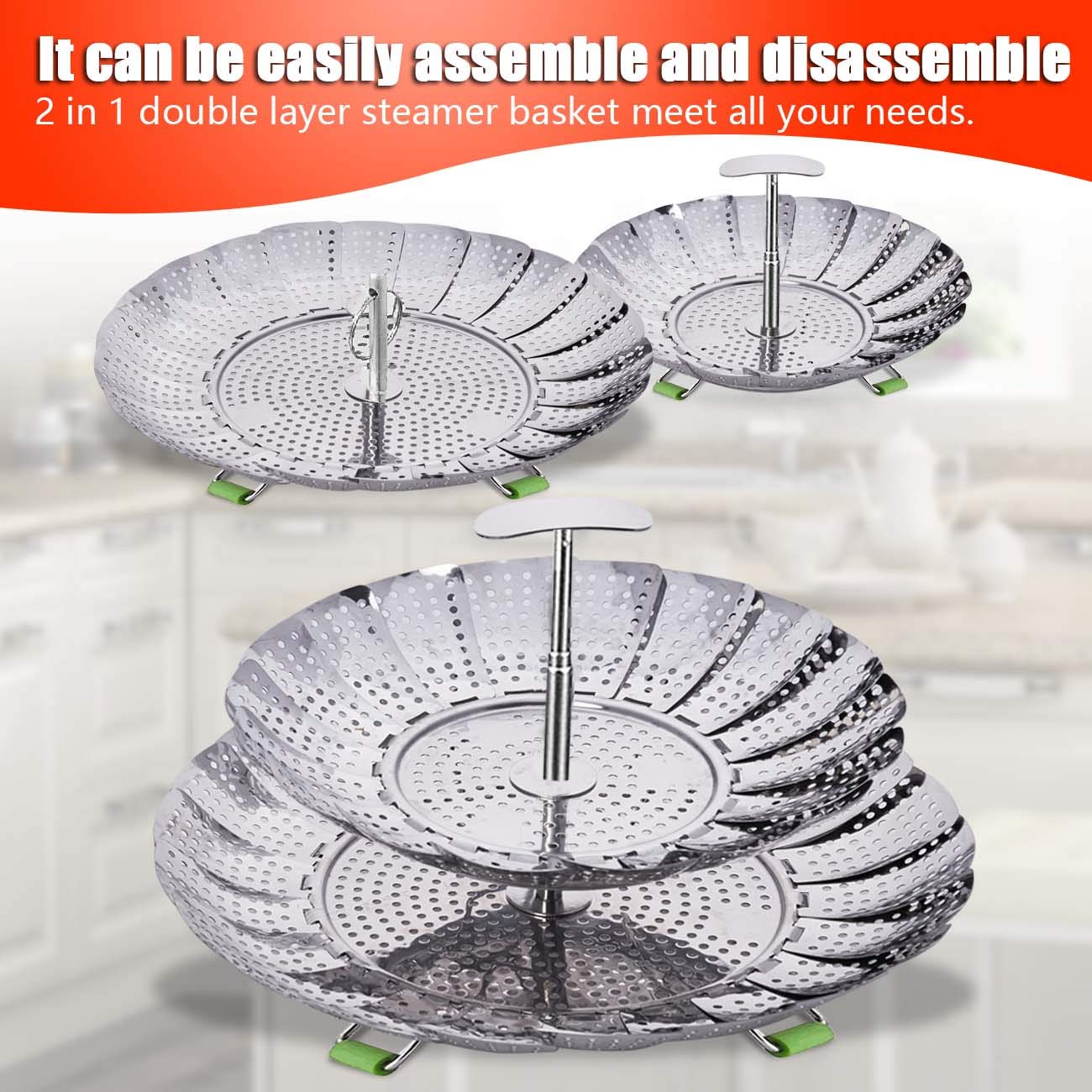 LHS Steamer Basket easy-to-install handle for safe lifting