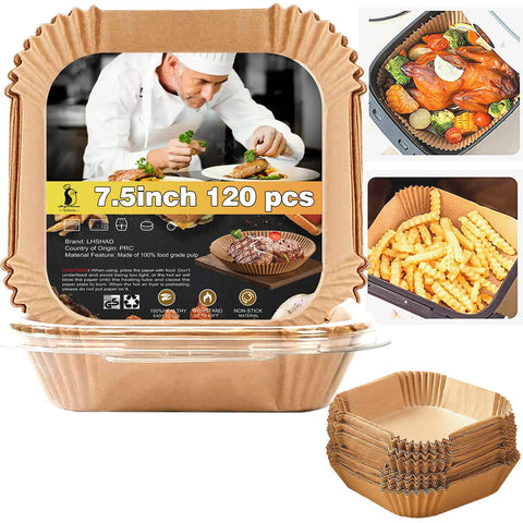 LHSHAD 4qt air fryer liner unbleached parchment supports quick cleaning after frying.