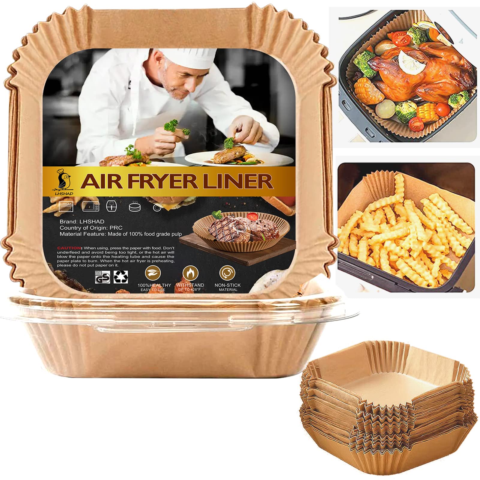 LHSHAD square air fryer liner 10-inch in use preventing sticking and simplifying cleanup.