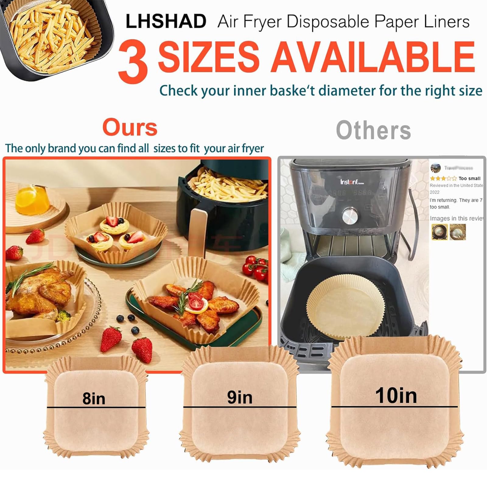 LHSHAD square liner fits 8-12 quart baskets with no fuss.