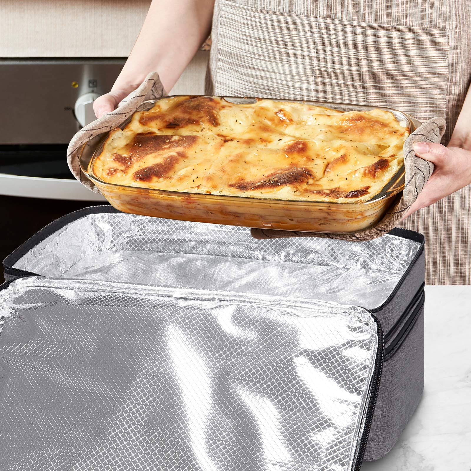 LHZK insulated holder keeps dishes warm or cool for hours.