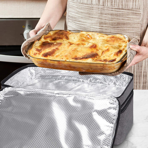 LHZK insulated holder keeps dishes warm or cool for hours.