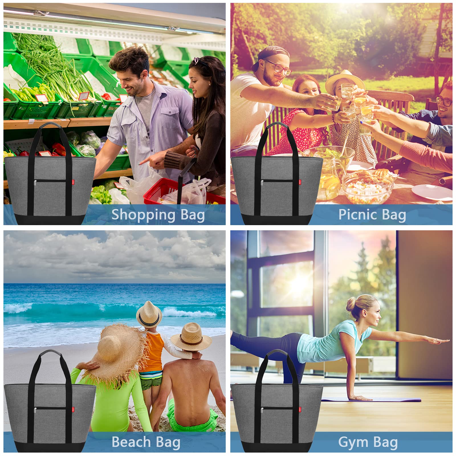 LHZK grey cooler bag sturdy handles shown for easy one-handed carry