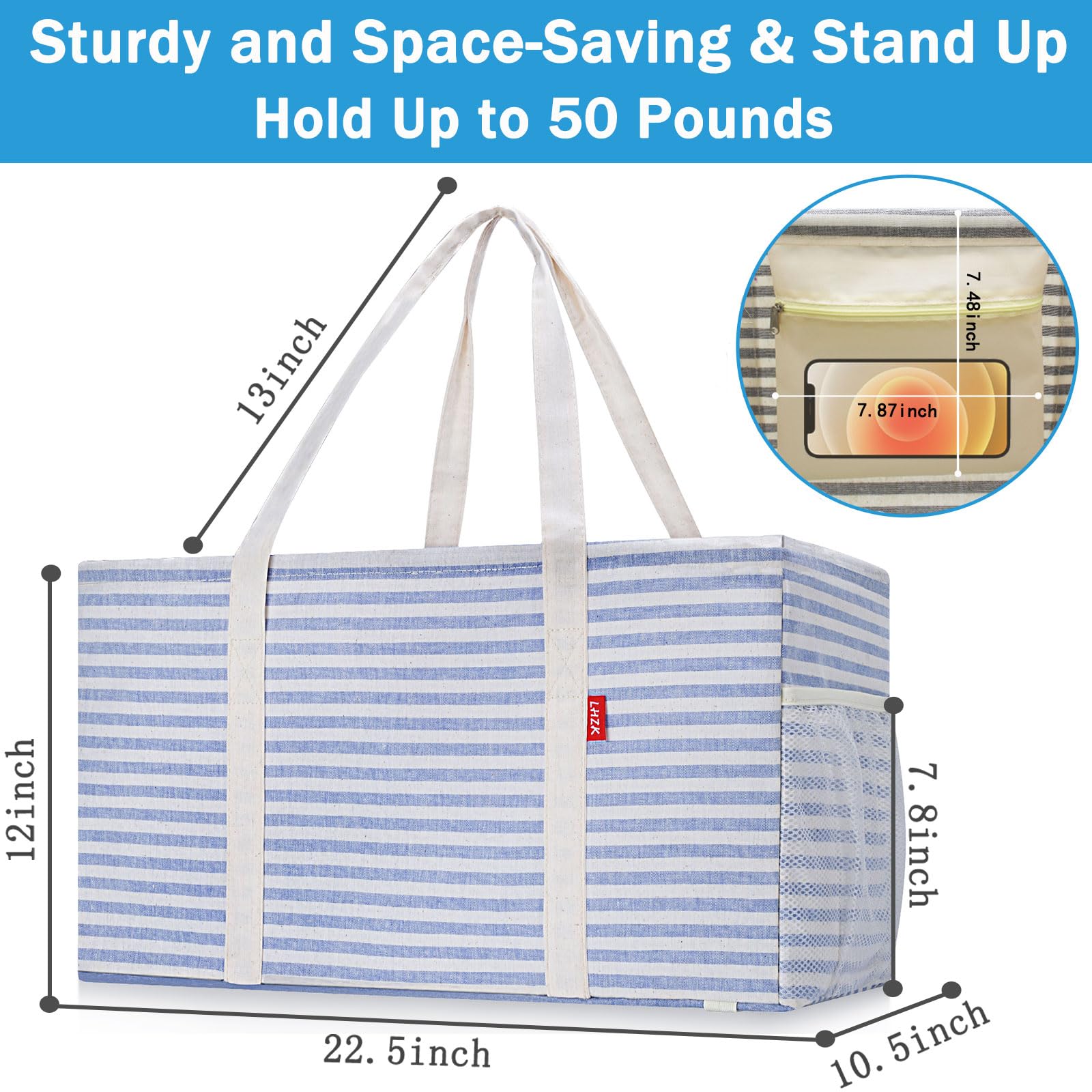 LHZK large 46L capacity tote holds groceries or beach gear.