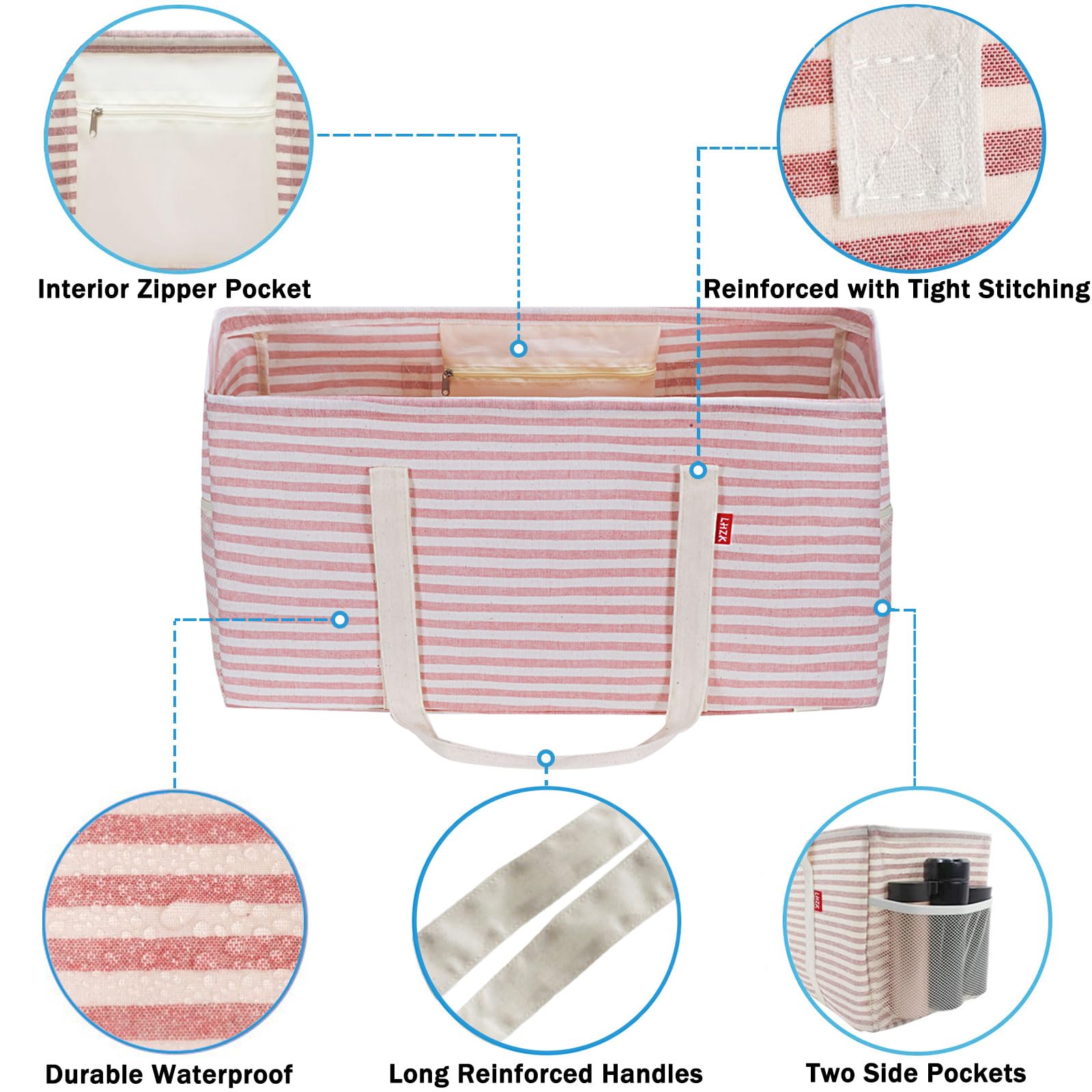 LHZK utility tote 13 inch handle drop for comfortable carrying.