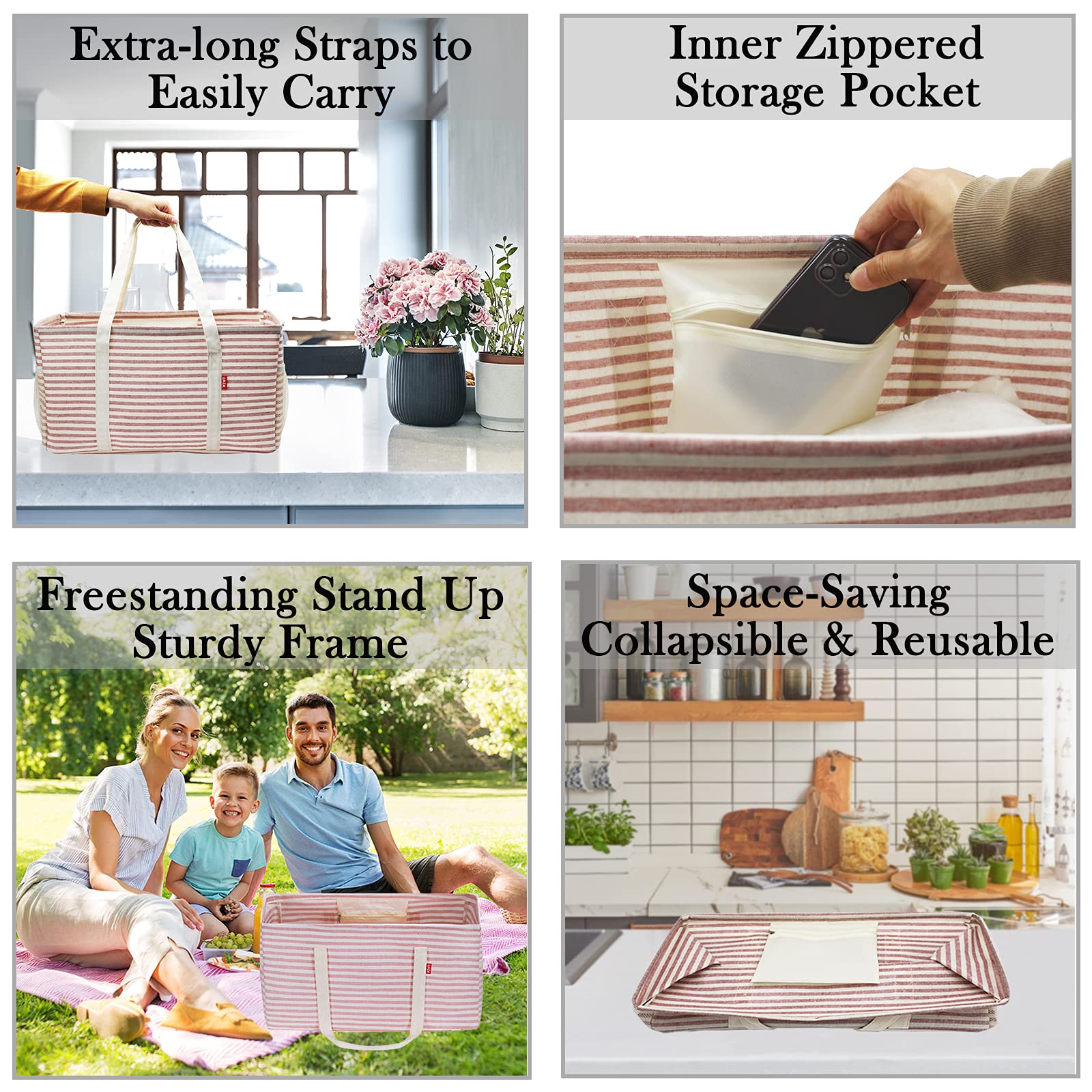 LHZK utility tote open-top design with outer pockets for quick access.