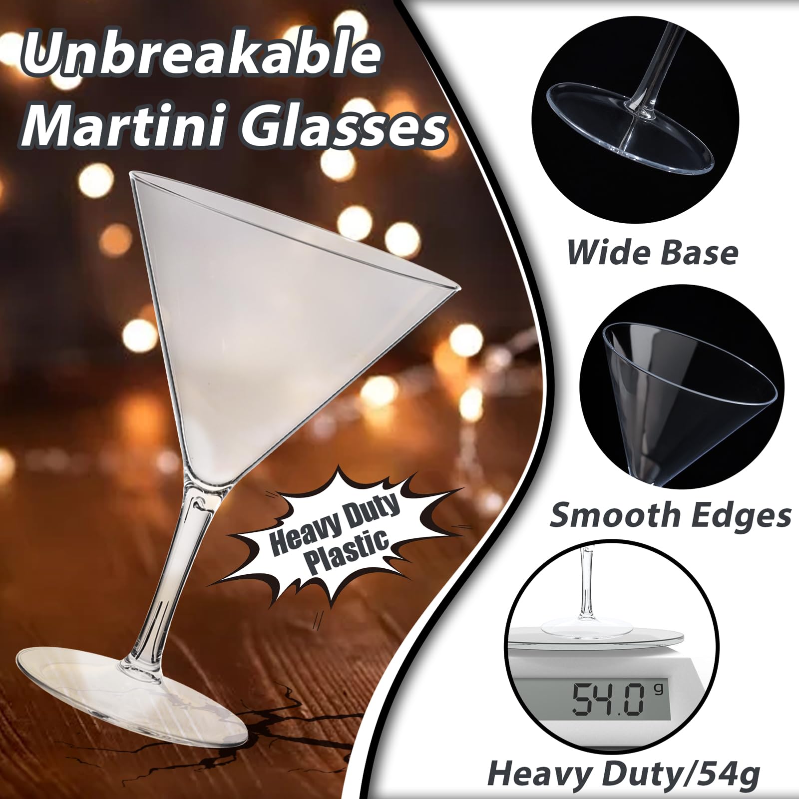 Liacere clear plastic martini glasses for bar or party setups, 11oz.