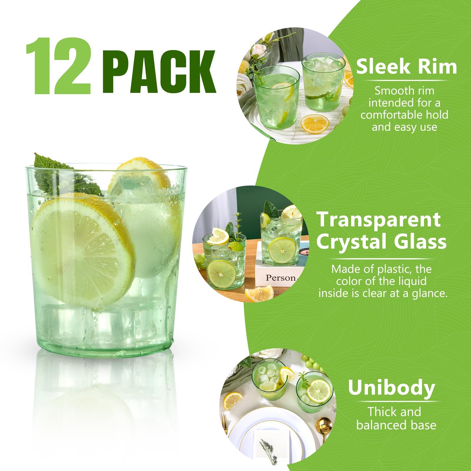 Liacere green cups stacked for easy storage; space-saving design.