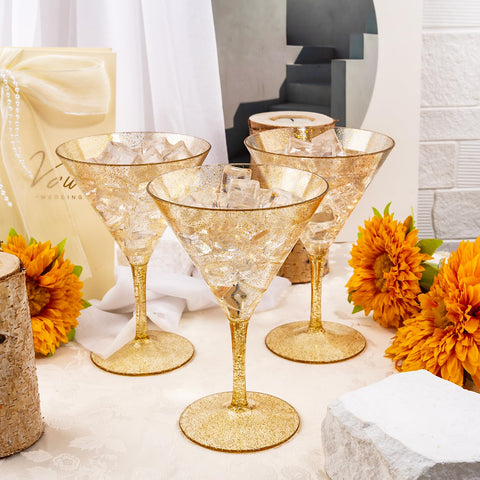 Liacere elegant gold-rim plastic coupe for festive cocktails and desserts.