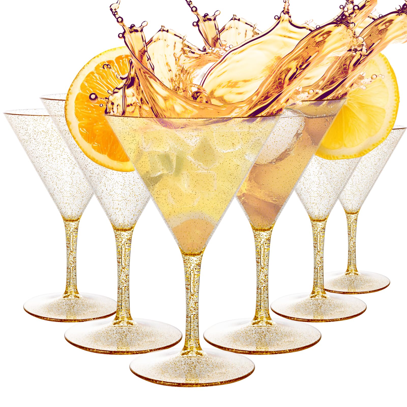 Liacere martini glasses set 11oz gold plastic for elegant parties with quick cleanup.
