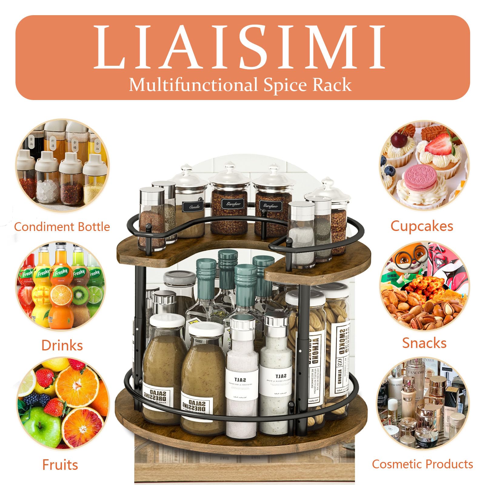 LIAISIMI spice rack showing four height settings for tall jars