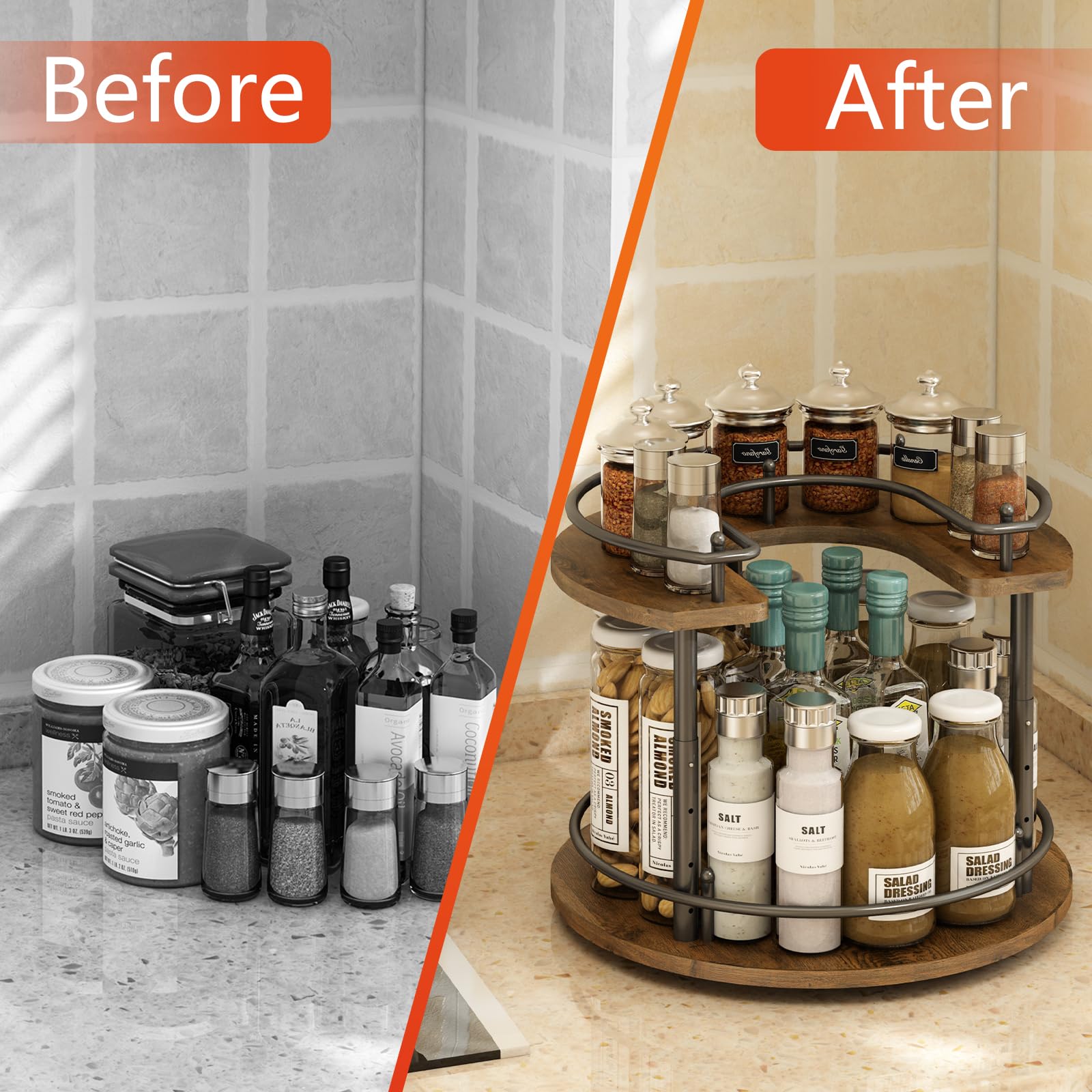 LIAISIMI storage for round spice jars on shelf