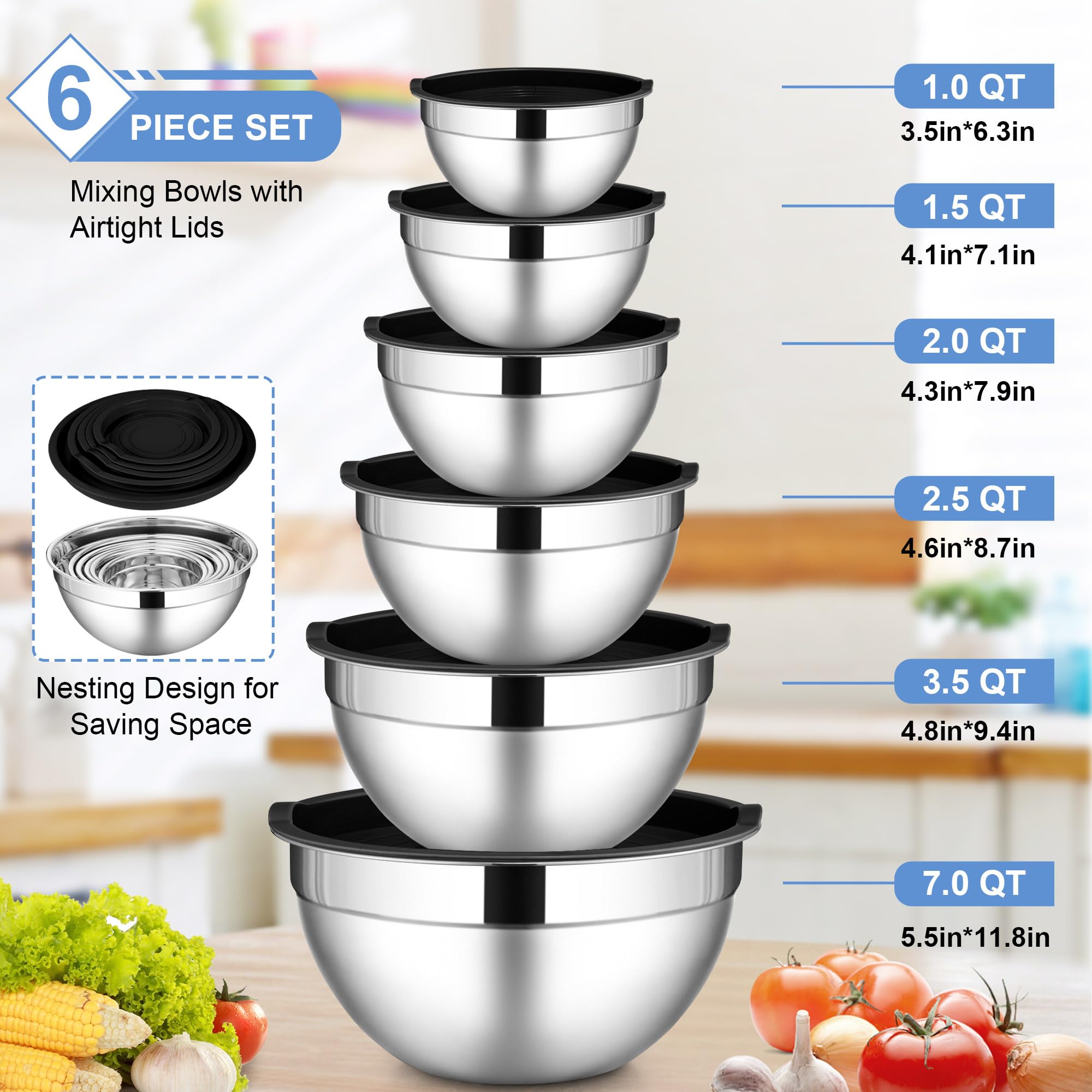 LIANYU 3.5 qt bowl with lid ideal for marinating and portioned prep.
