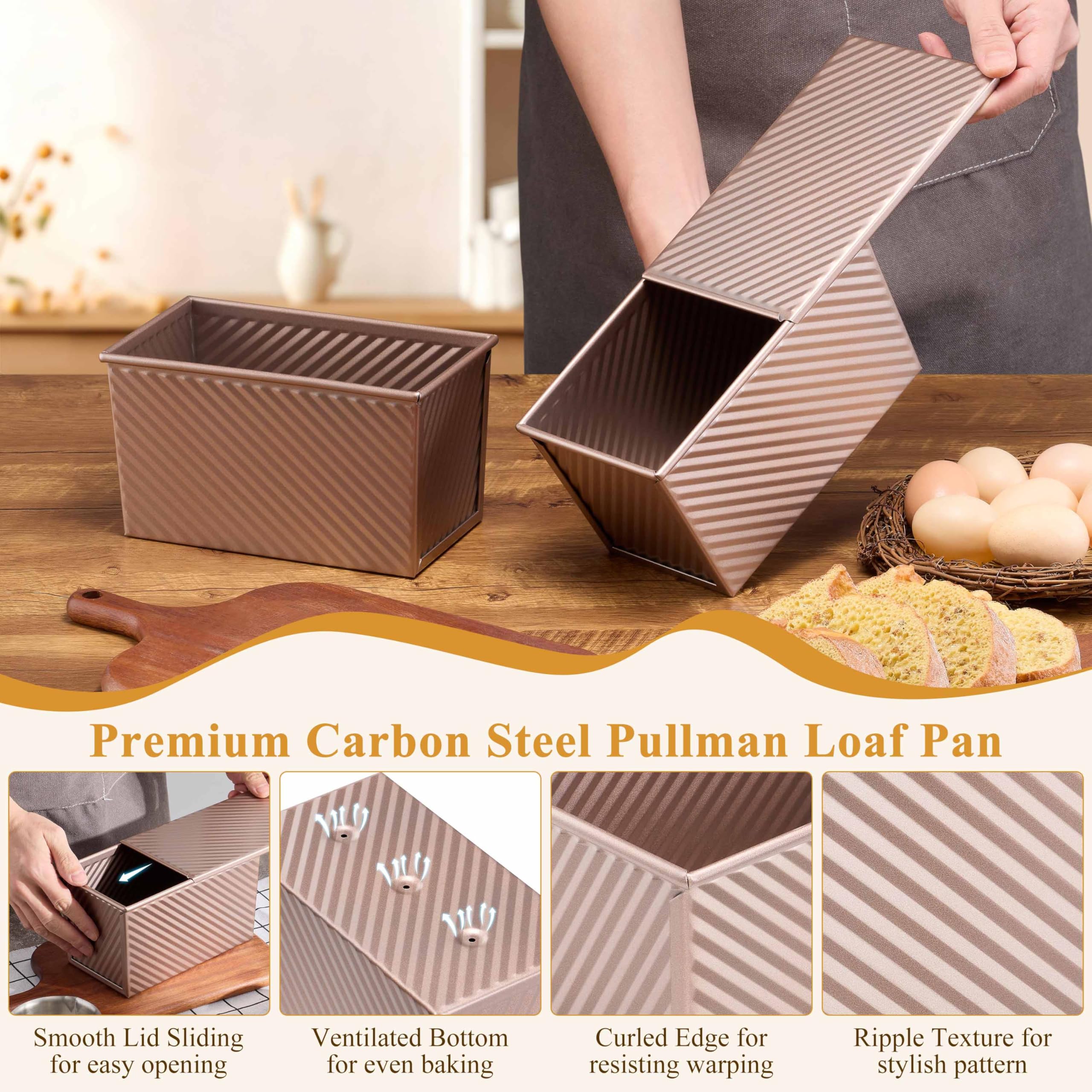 LIANYU Pullman loaf pan 1lb capacity shown for sandwich bread.