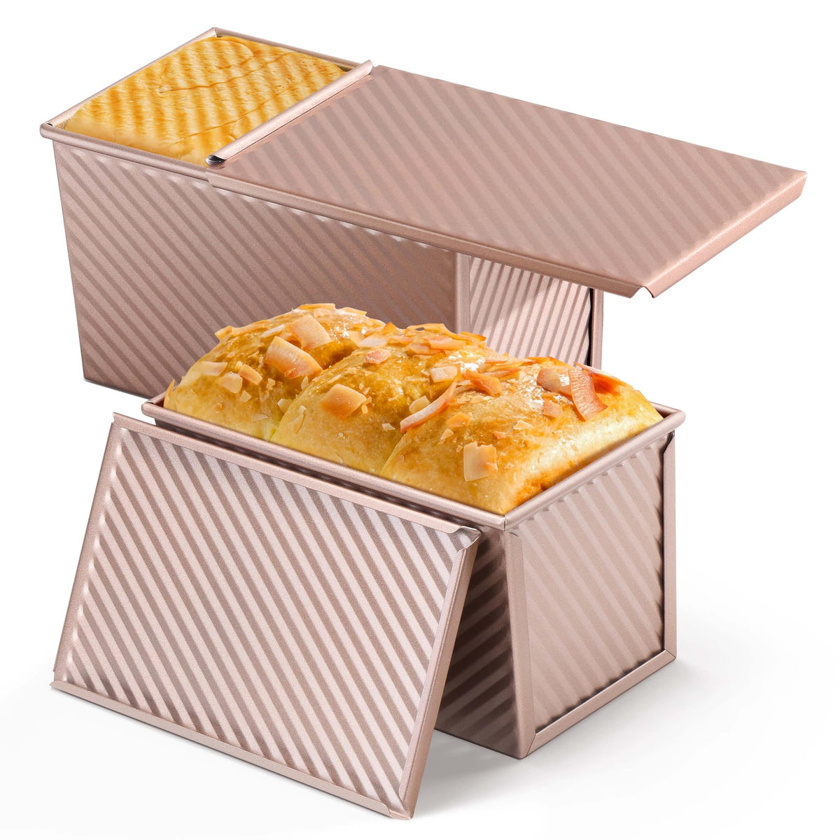 LIANYU Pullman loaf pan with lid for even baking and neat sandwich loaves.