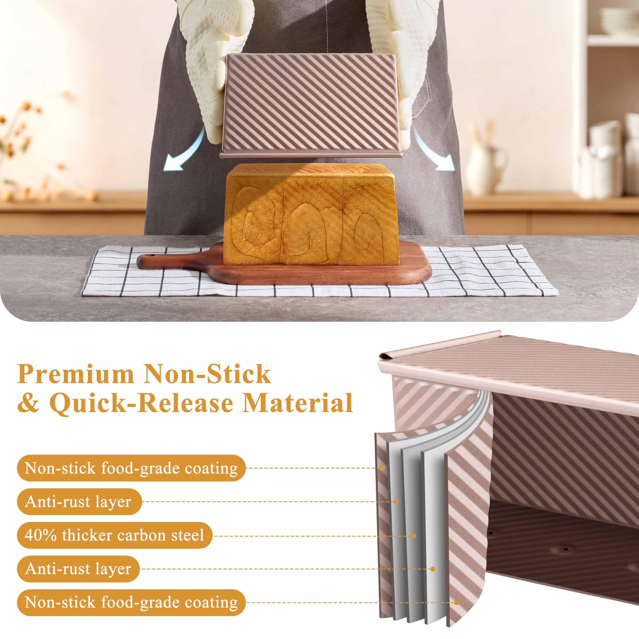 LIANYU Pullman loaf pan vented base promotes even browning.