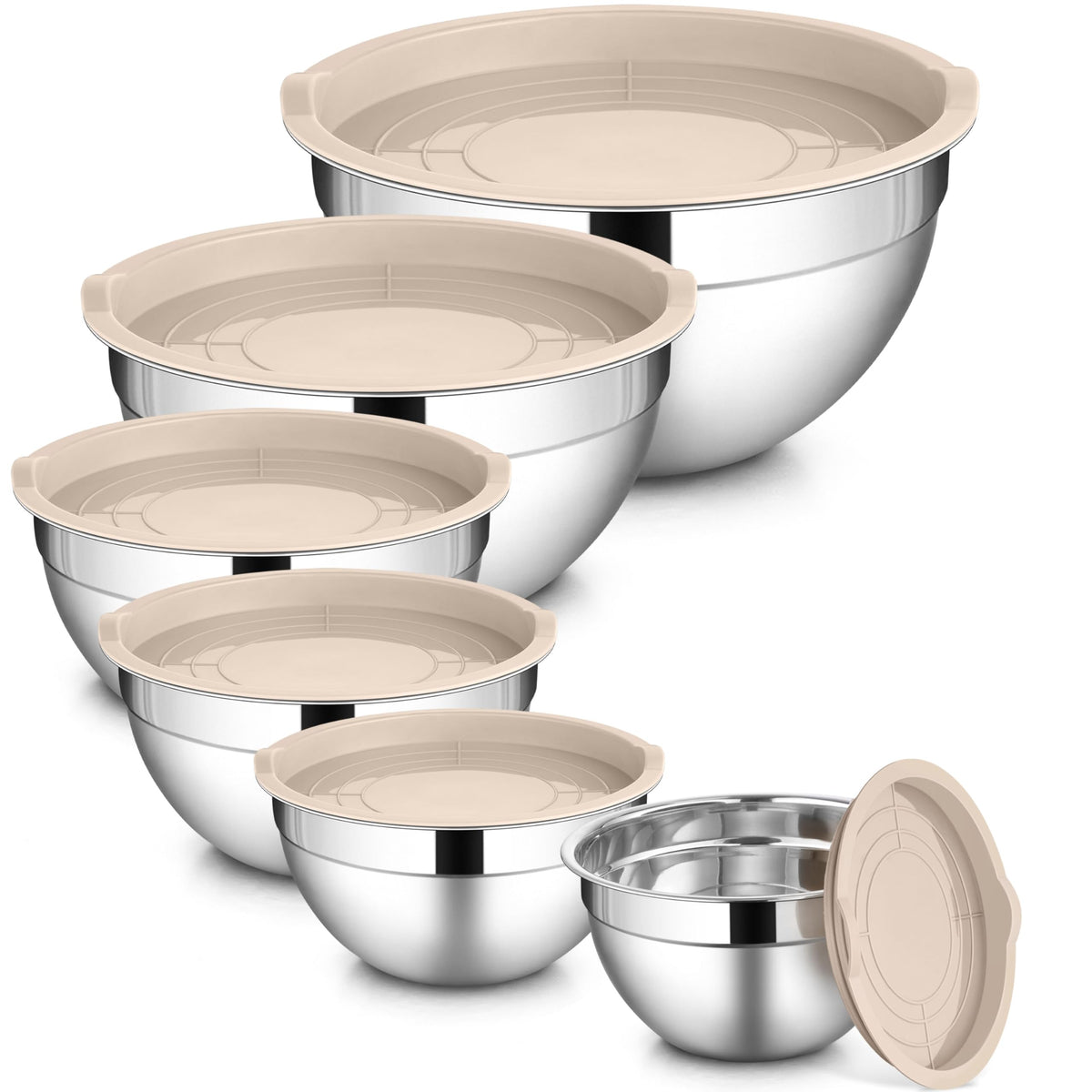 LIANYU six-piece mixing bowls with lids for precise prep and airtight storage.