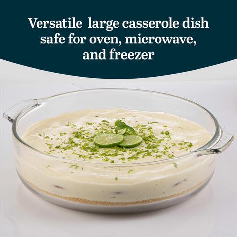 Libbey Baker's Basics glass casserole dish with lid placed on top for storage.