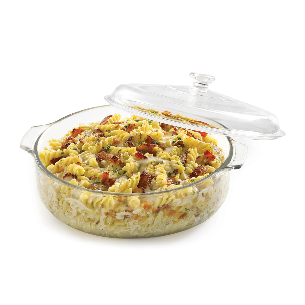 Libbey Baker's Basics glass casserole dish with cover, 3-quart, ideal for oven meals.
