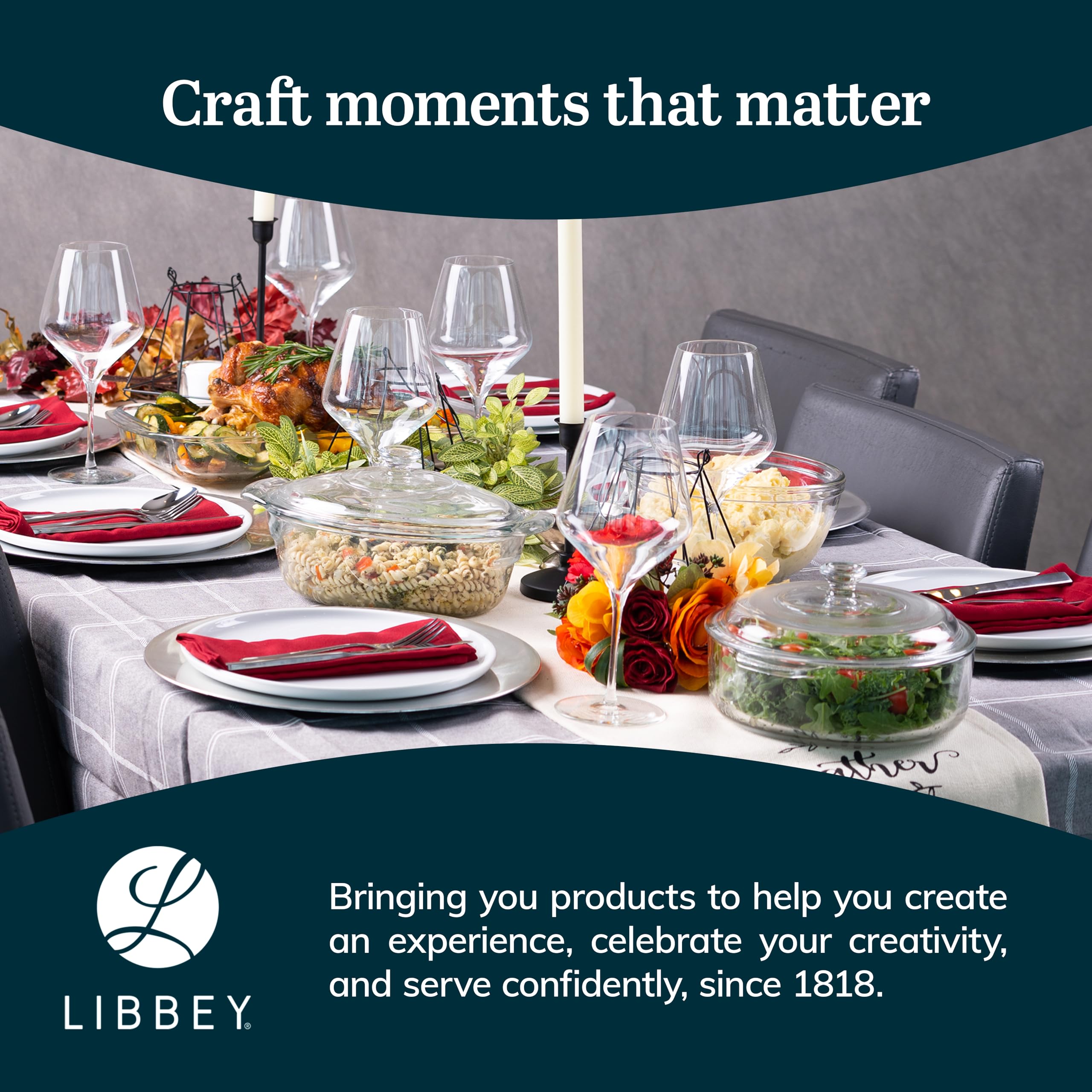 Libbey Baker's Basics glass bakeware safe for microwave and freezer use.