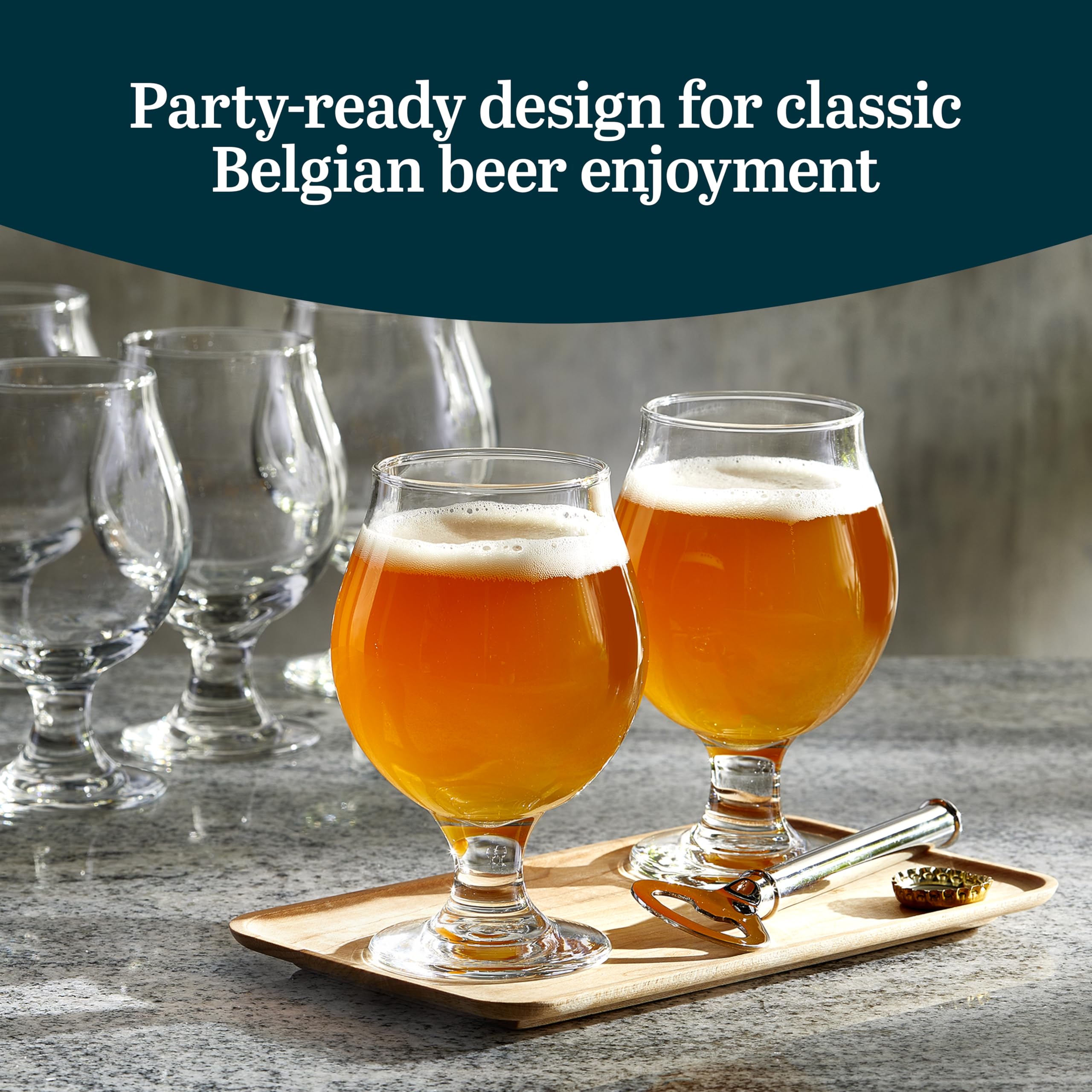 Libbey tulip-design beer glass highlights malty notes with smooth foam and easy swirling.