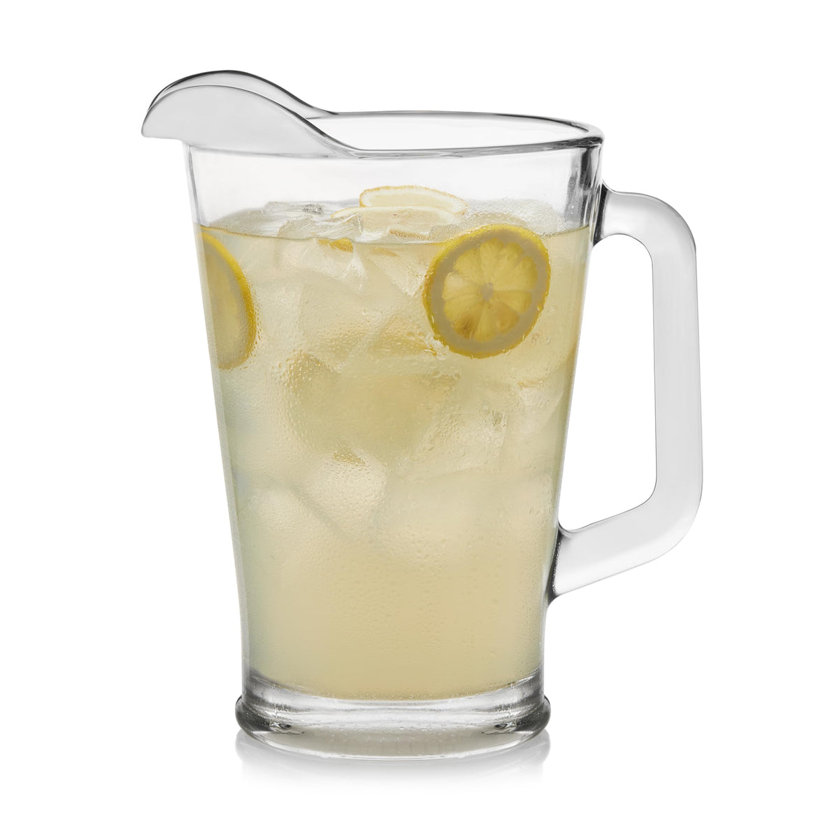 Libbey glass pitcher with clear pour spout and 60-ounce capacity for easy serving.
