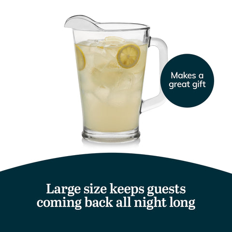 Libbey lemonade pitcher highlighting bright drinks and wide visibility.
