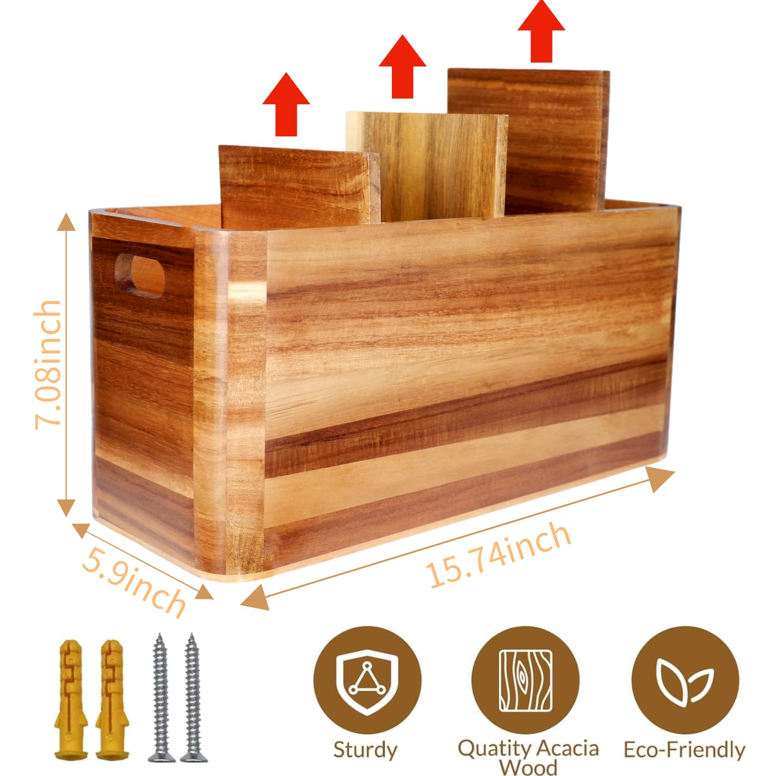 Liberal Brightdeer acacia wood utensil organizer with four compartments for easy sorting.