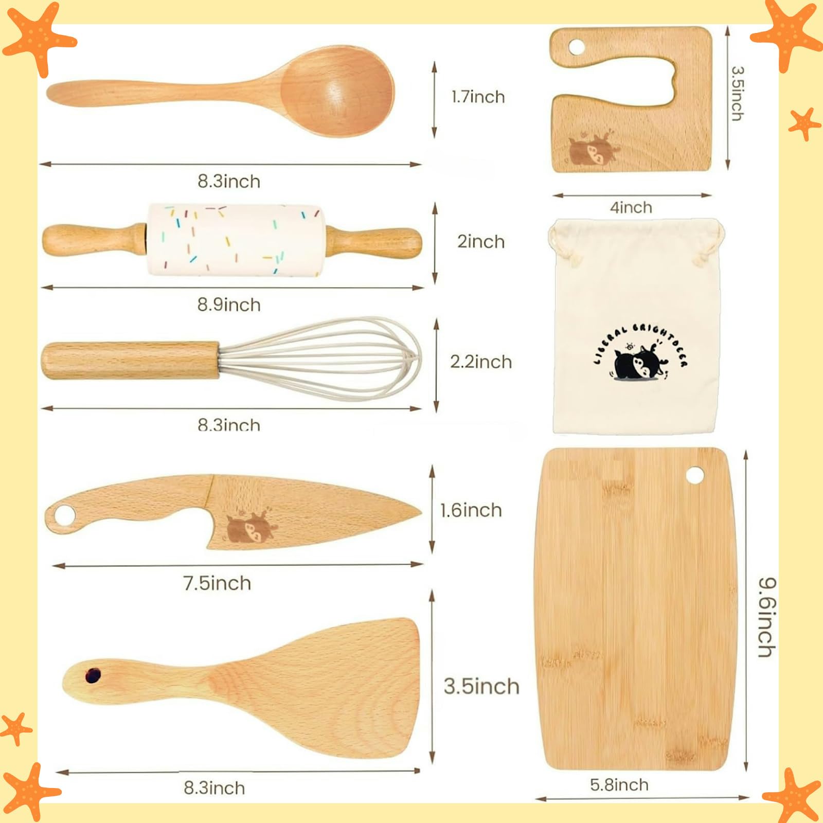 Liberal Brightdeer kids baking set with rolling pin, encourages family cooking