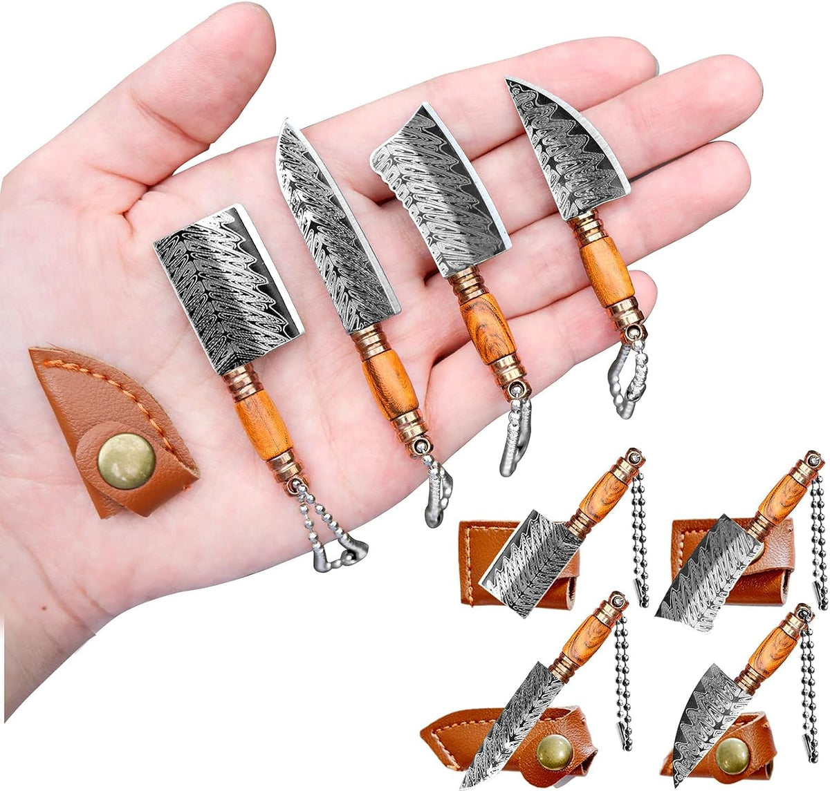 Liberal Brightdeer mini knife with chain and sheath for easy carry and quick access.