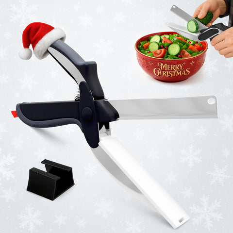 LIBERHAUS 2-in-1 kitchen scissors with cutting board for fast, clean tomato slicing.