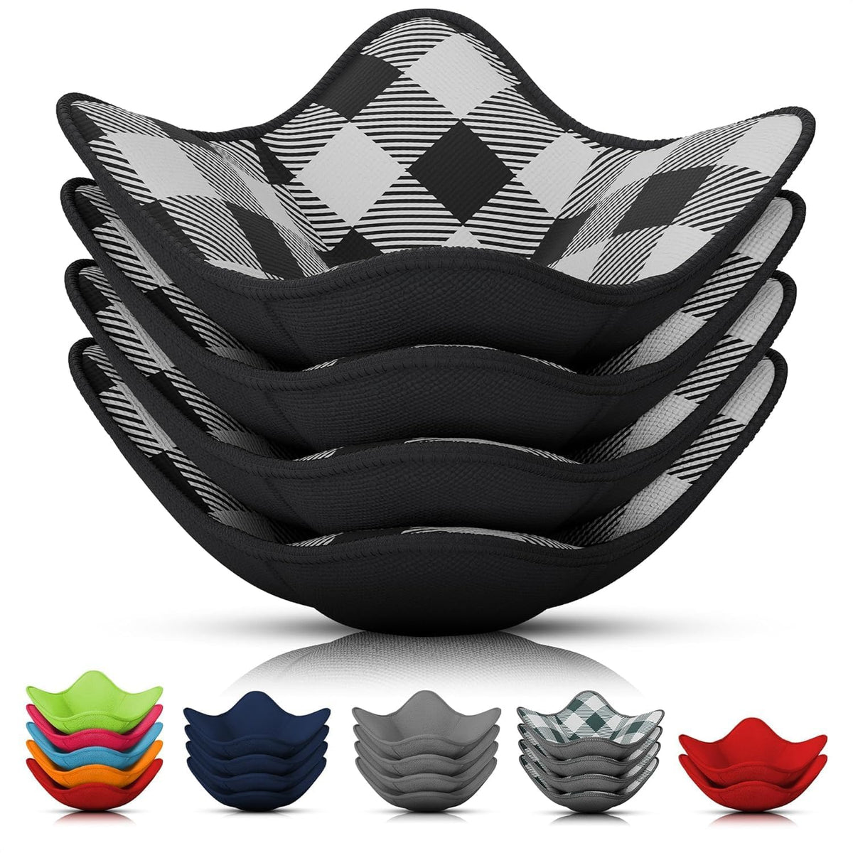 LIBERHAUS 4-pack microwave bowl holder in black reversible design for warm bowls.
