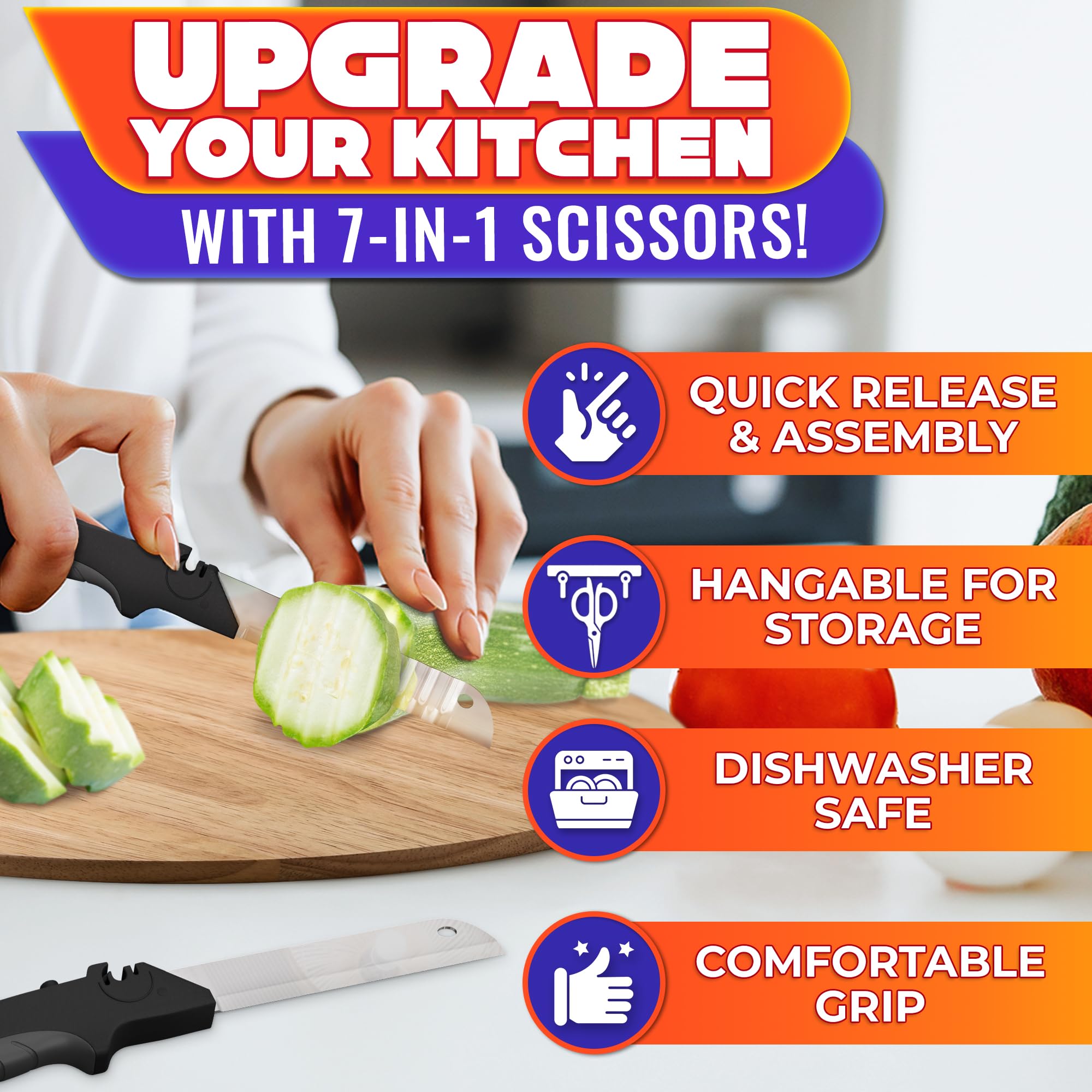 LIBERHAUS Cutting Board Scissors safety lock for safe storage.