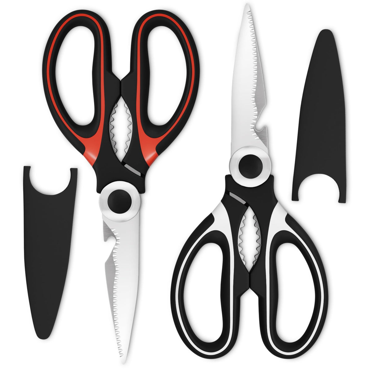 LIBERHAUS 2pcs heavy-duty kitchen scissors with bottle opener for quick bottle access.