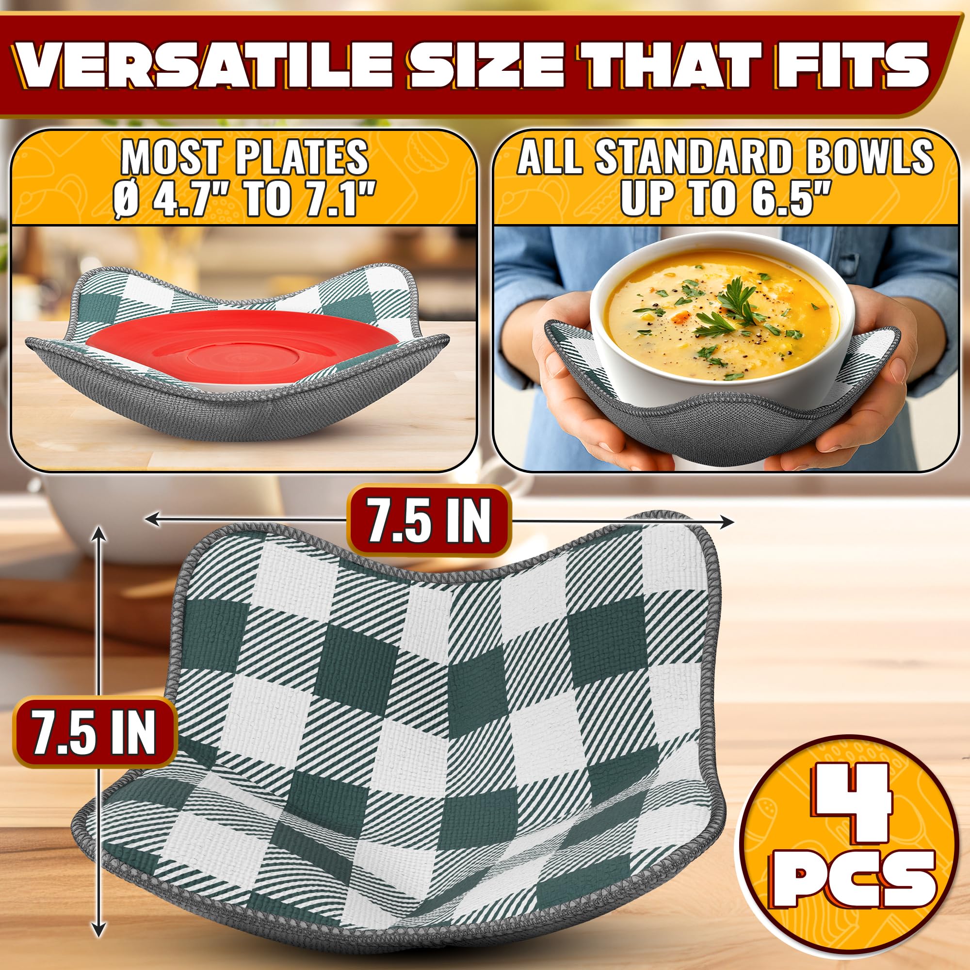 LIBERHAUS gray checkered bowl cozy keeps grip secure while handling hot bowls