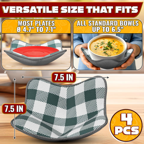 LIBERHAUS gray checkered bowl cozy keeps grip secure while handling hot bowls