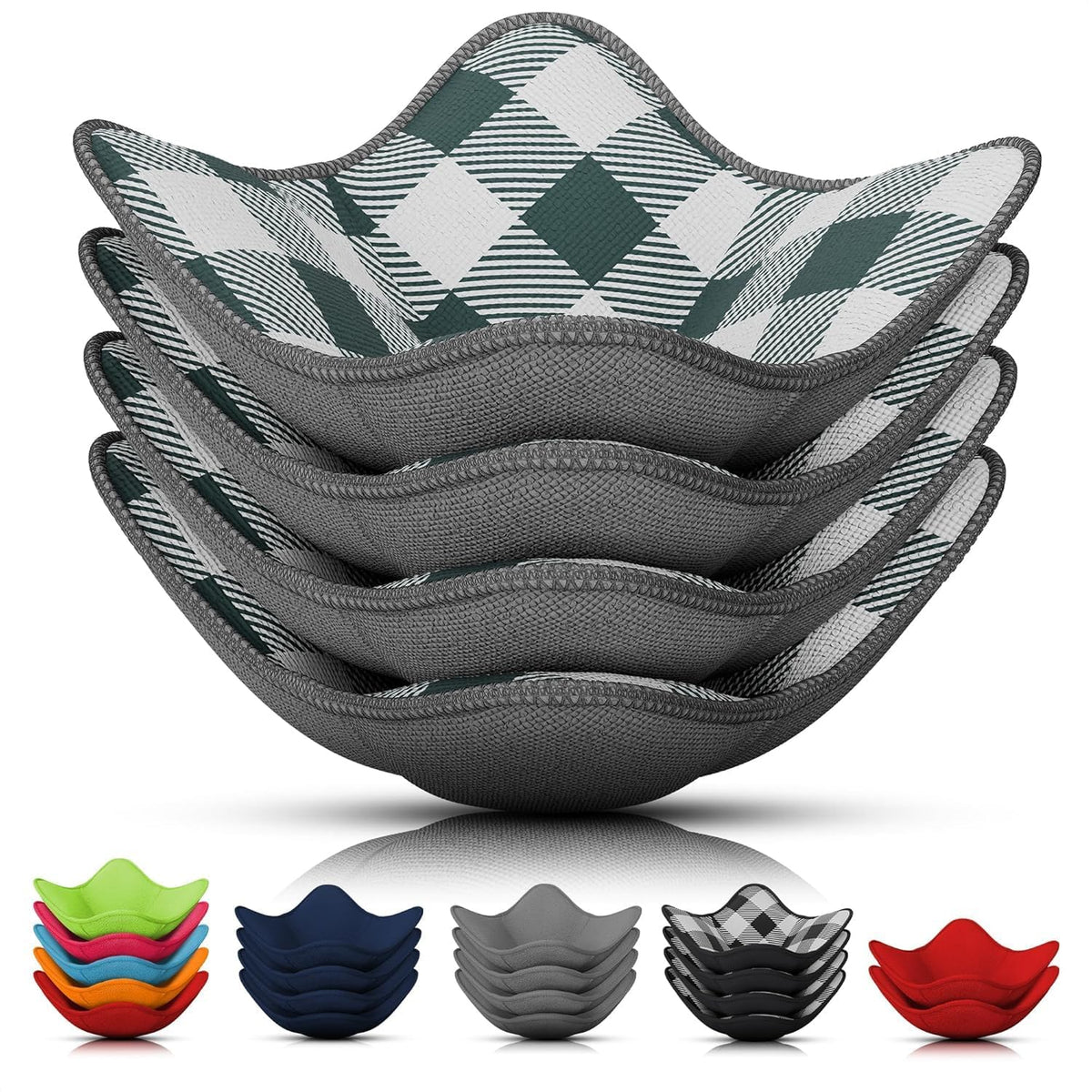LIBERHAUS microwave bowl cozy in gray checkered fabric protects hands from heat