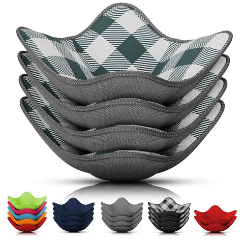 LIBERHAUS microwave bowl cozy in gray checkered fabric protects hands from heat