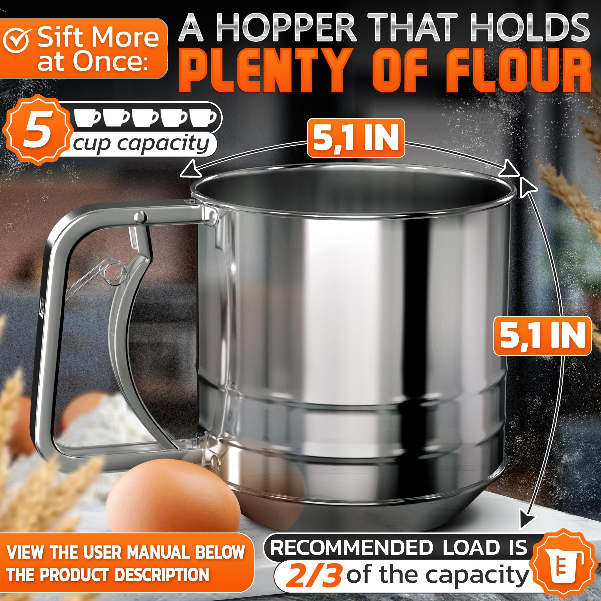 Stainless steel LIBERHAUS sifter designed for durable dishwasher-safe cleaning