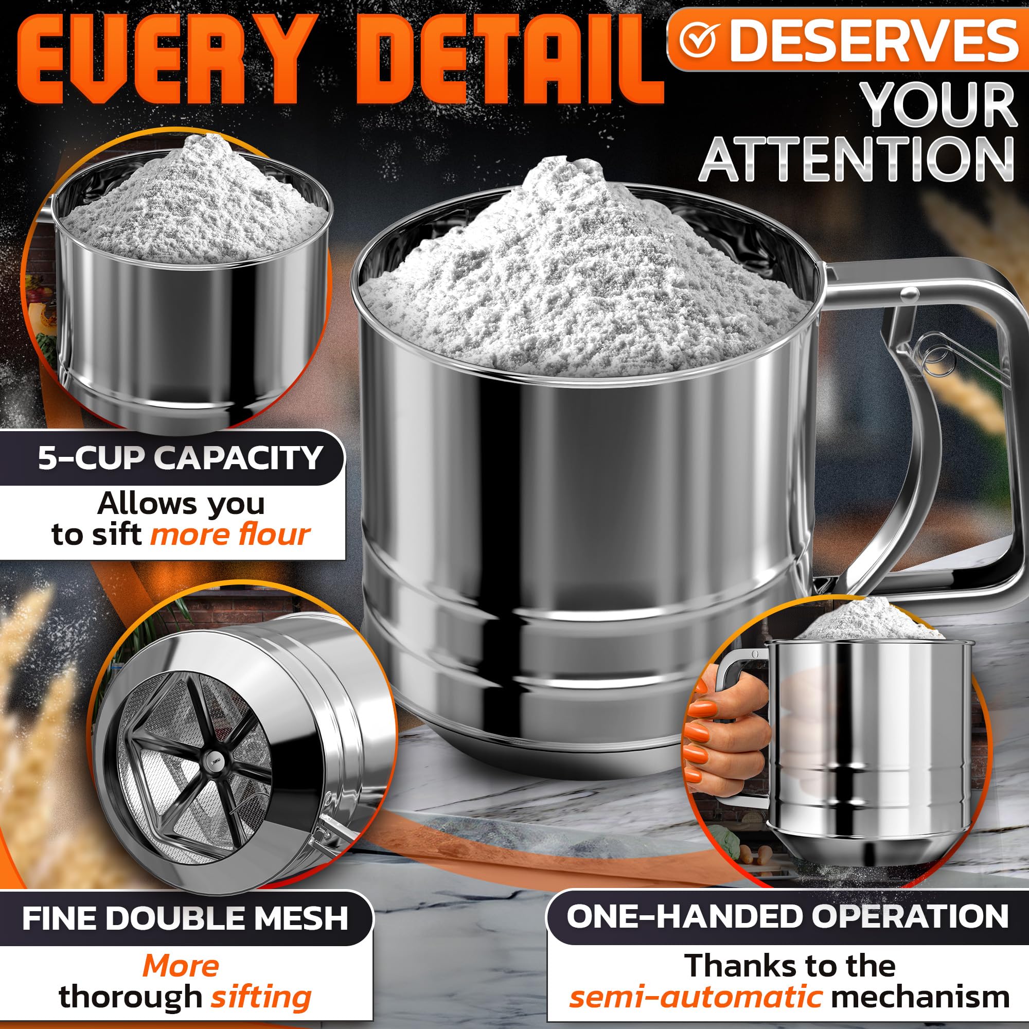 Versatile LIBERHAUS sifter for powdered sugar, flour, and cocoa