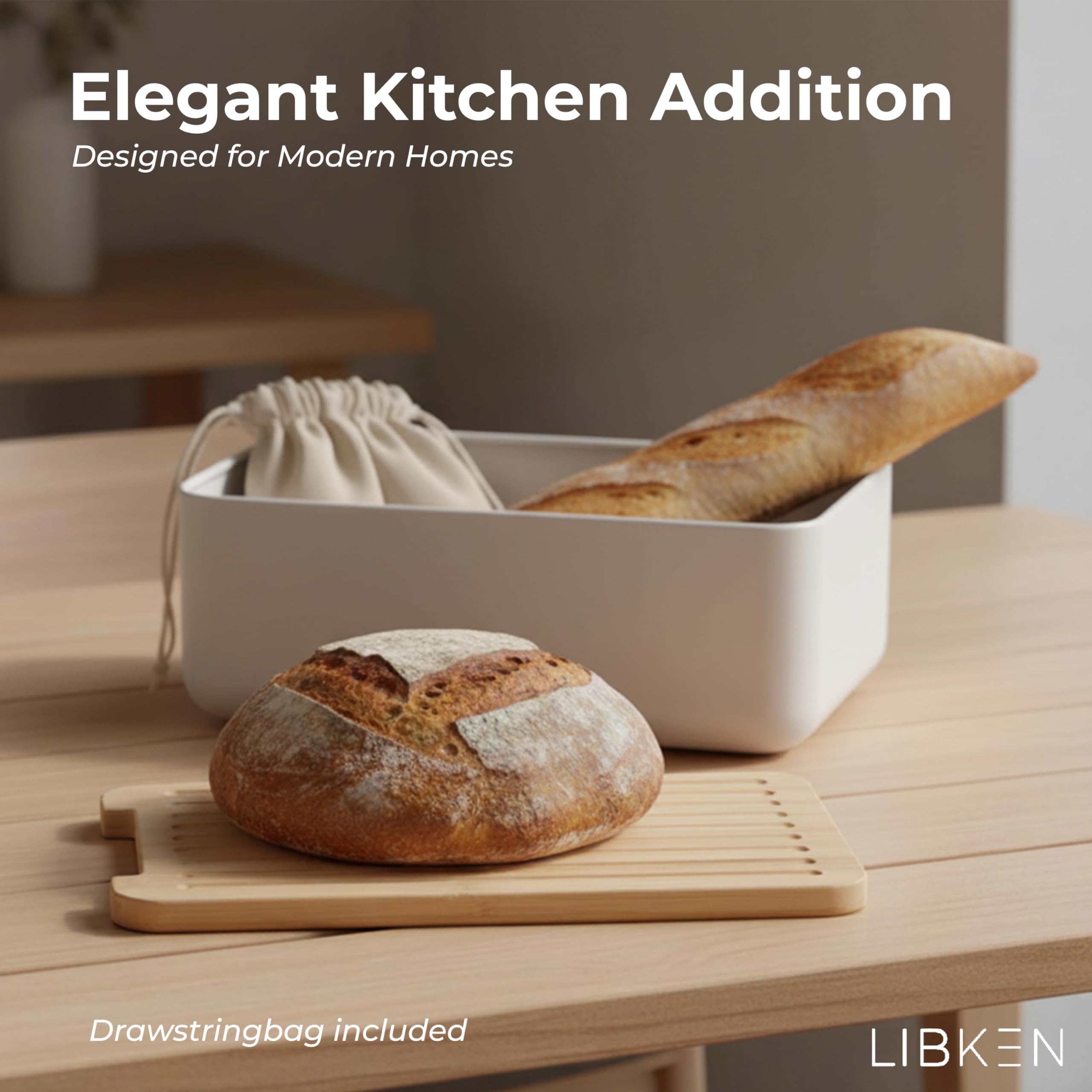 LIBKEN Bread Box bamboo lid cutting board enables quick slicing while keeping bread fresh.