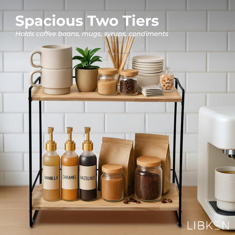 LIBKEN kitchen counter setup featuring rack freeing countertop clutter.