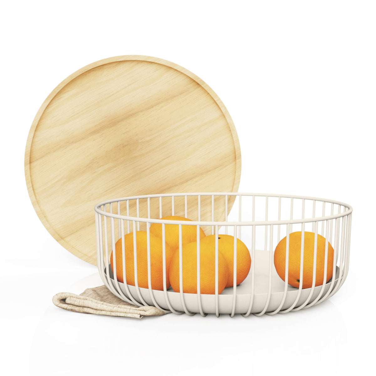 LIBKEN fruit basket with wooden lid on counter for neat fruit storage